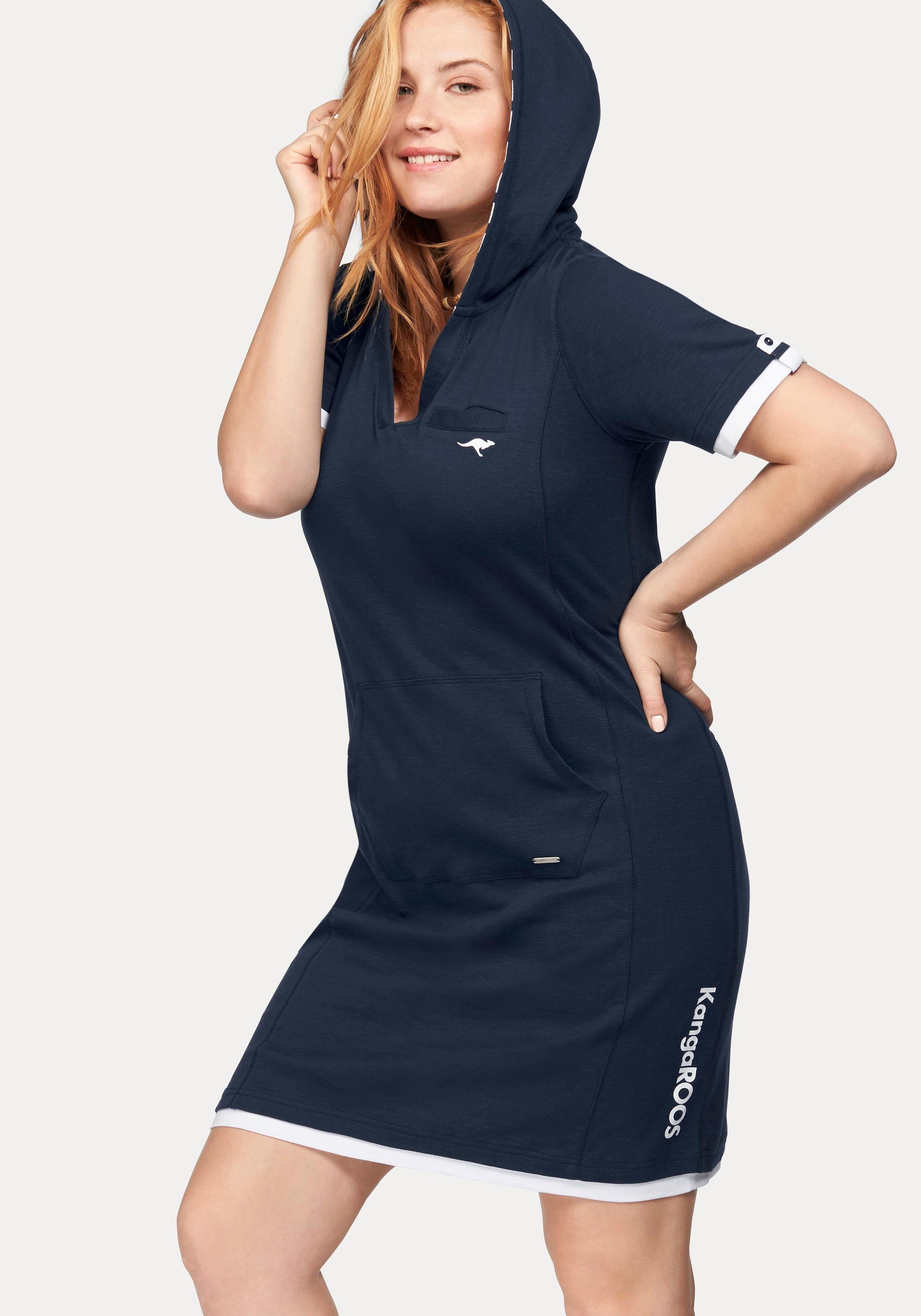KangaROOS Sweatkleid in Longform, aus Baumwoll-Sweatqualität, mit Kängurutasche