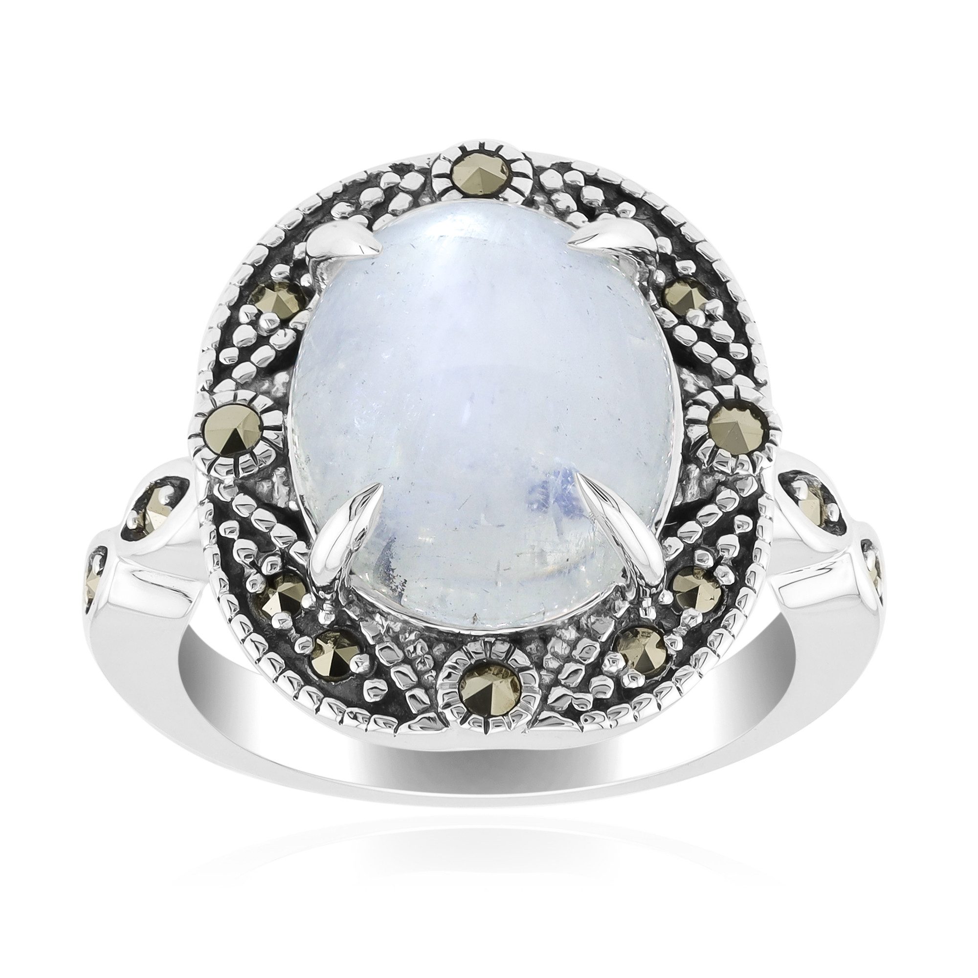 Cavill Silberring Cavill Ring 3,86 ct Regenbogenmondstein Silber mit Markasit Damen (1-tlg)