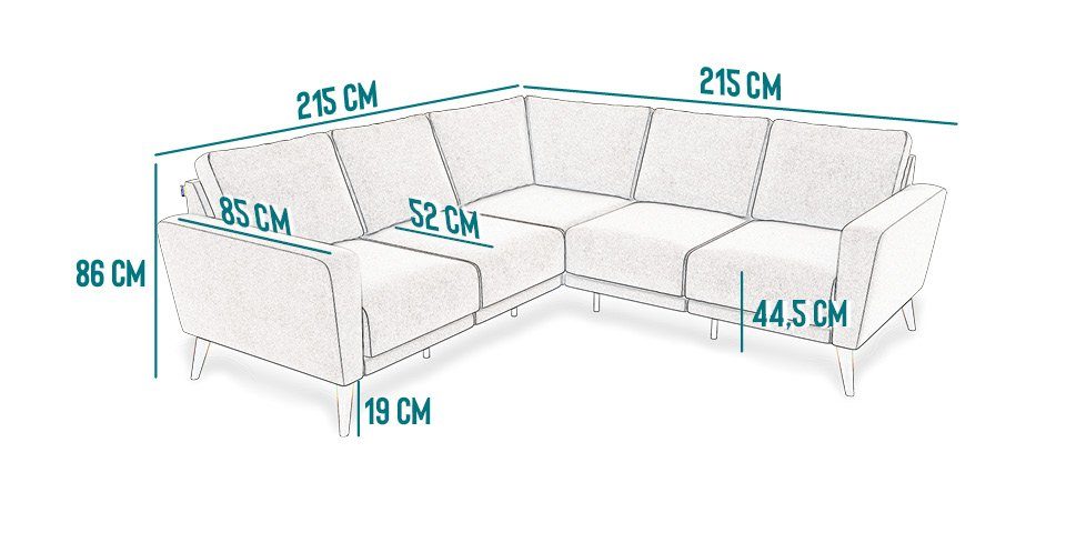KAUTSCH.com Ecksofa LOTTA, Kaltschaum, Wellenfederung, in grau-blau Ecksofa, L-Form, erweiterbar, 5-Sitzer made Europe zerlegbares modular System, hochwertiger