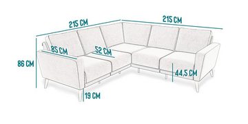 KAUTSCH.com Ecksofa LOTTA, L-Form, 5-Sitzer Ecksofa, zerlegbares System, modular erweiterbar, hochwertiger Kaltschaum, Wellenfederung, made in Europe