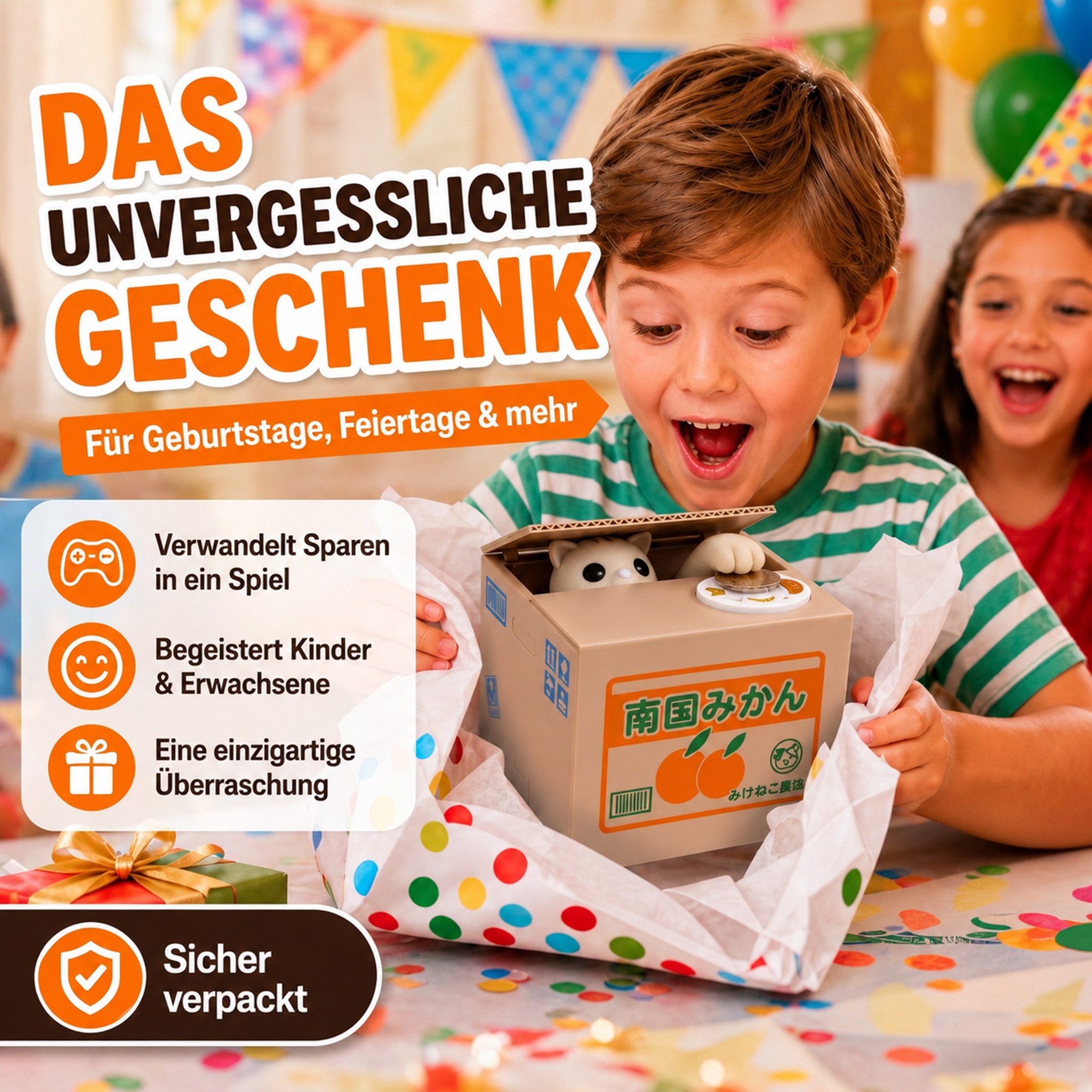 Goods+Gadgets Spardose Spardose Katze – Elektronisches Sparschwein für Kinder & Katzenfans, elektronisches Münzen Sparschwein