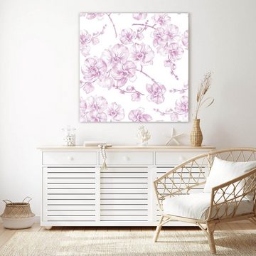 Primedeco Glasbild Wandbild Quadratisch Florales Design mit Aufhängung, Blumen
