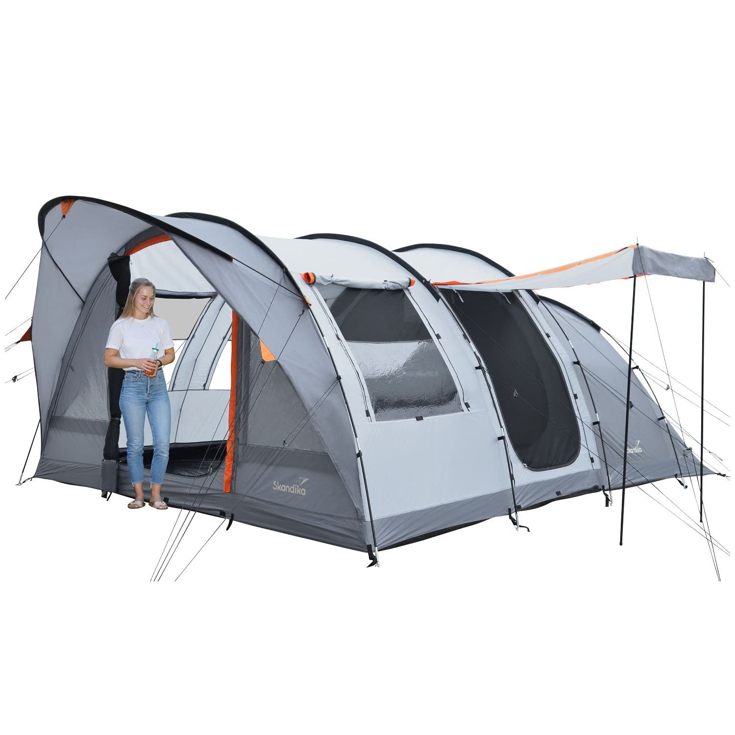 Skandika Tunnelzelt Egersund 5 XL Sleeper Protect, 2 m Stehhöhe, 2 Eingänge, Personen: 5 (dunkle Schlafkabine, wasserdicht, 5000 mm Wassersäule, Transporttasche), mit Sleeper Technologie, eingenähter Zeltboden, Moskitonetz, UPF 50+
