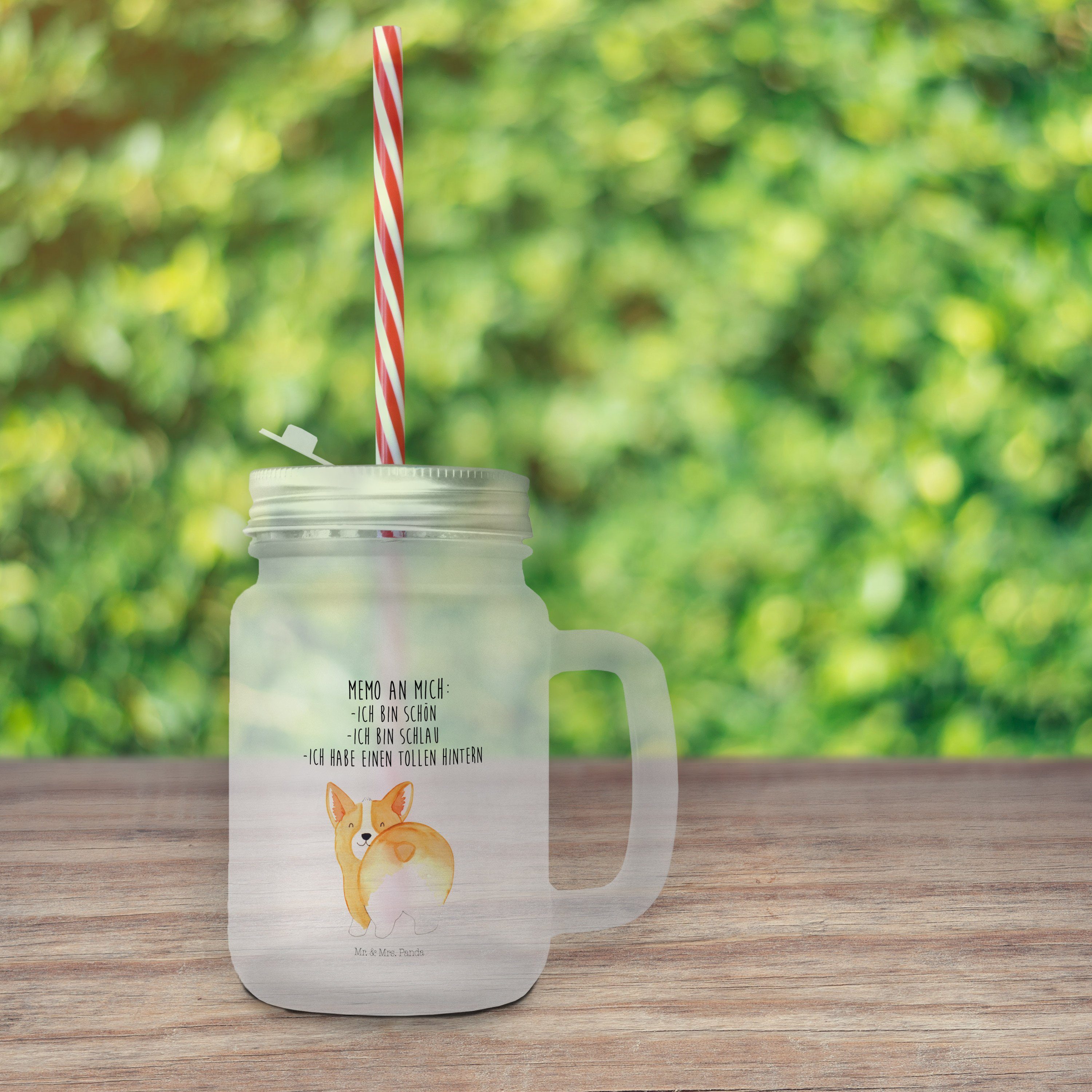 Jar Corgie Panda Premium Geschenk, Mr. Mrs. Mason - Glas Trink, Hunderasse, Glas Po - Transparent & Hund,
