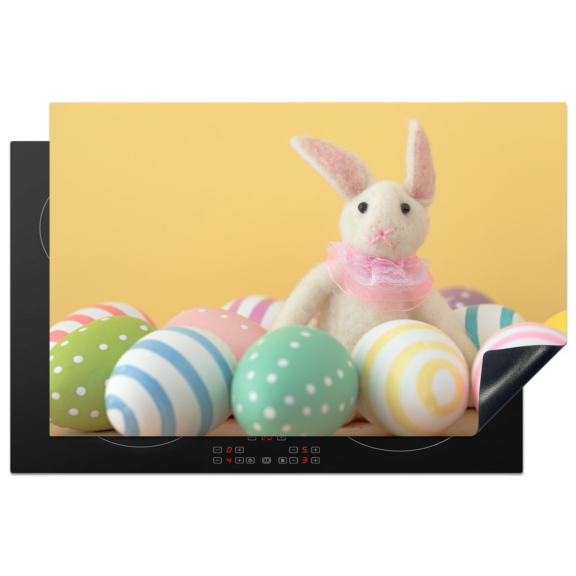 MuchoWow Herdblende-/Abdeckplatte Osterhase Schutz für (1 Ceranfeldabdeckung tlg), Eiern, mit küche, 81x52 Vinyl, Induktionskochfeld die cm