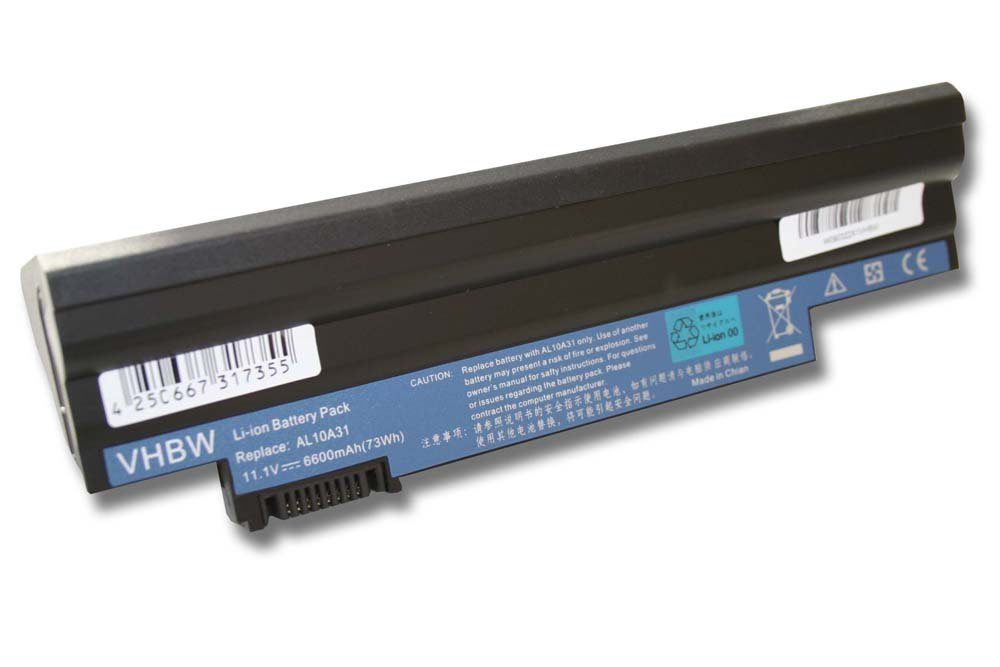 vhbw kompatibel mit Acer Aspire D257, D270 Laptop-Akku Li-Ion 6600 mAh (11,1 V)