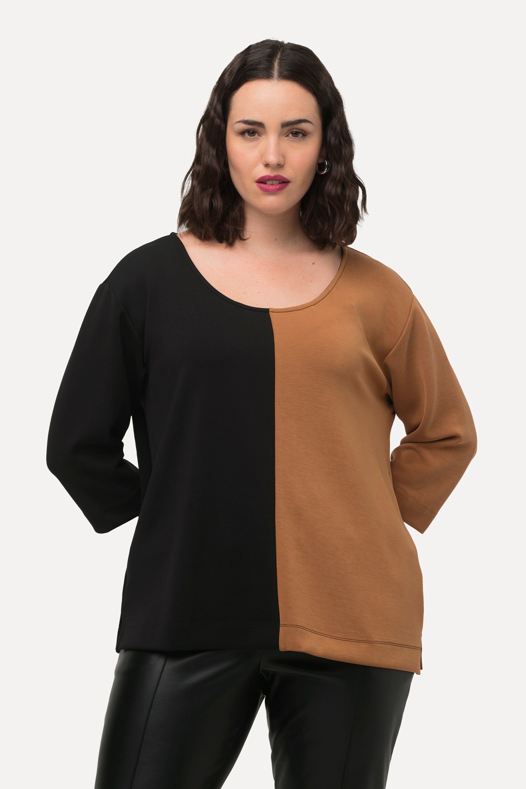 Ulla Popken Sweatshirt Sweatshirt Colorblocking Rundhals 3/4-Arm | Sweatshirts