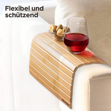 Praknu Tablett Flexibles Sofatablett für Armlehnen - Mit Anti-Rutsch-Unterlage, nachhaltiger, ökologischer FSC Bambus, Couch Ablage - FSC-zertifizierter Bambus - Leicht zu reinigen