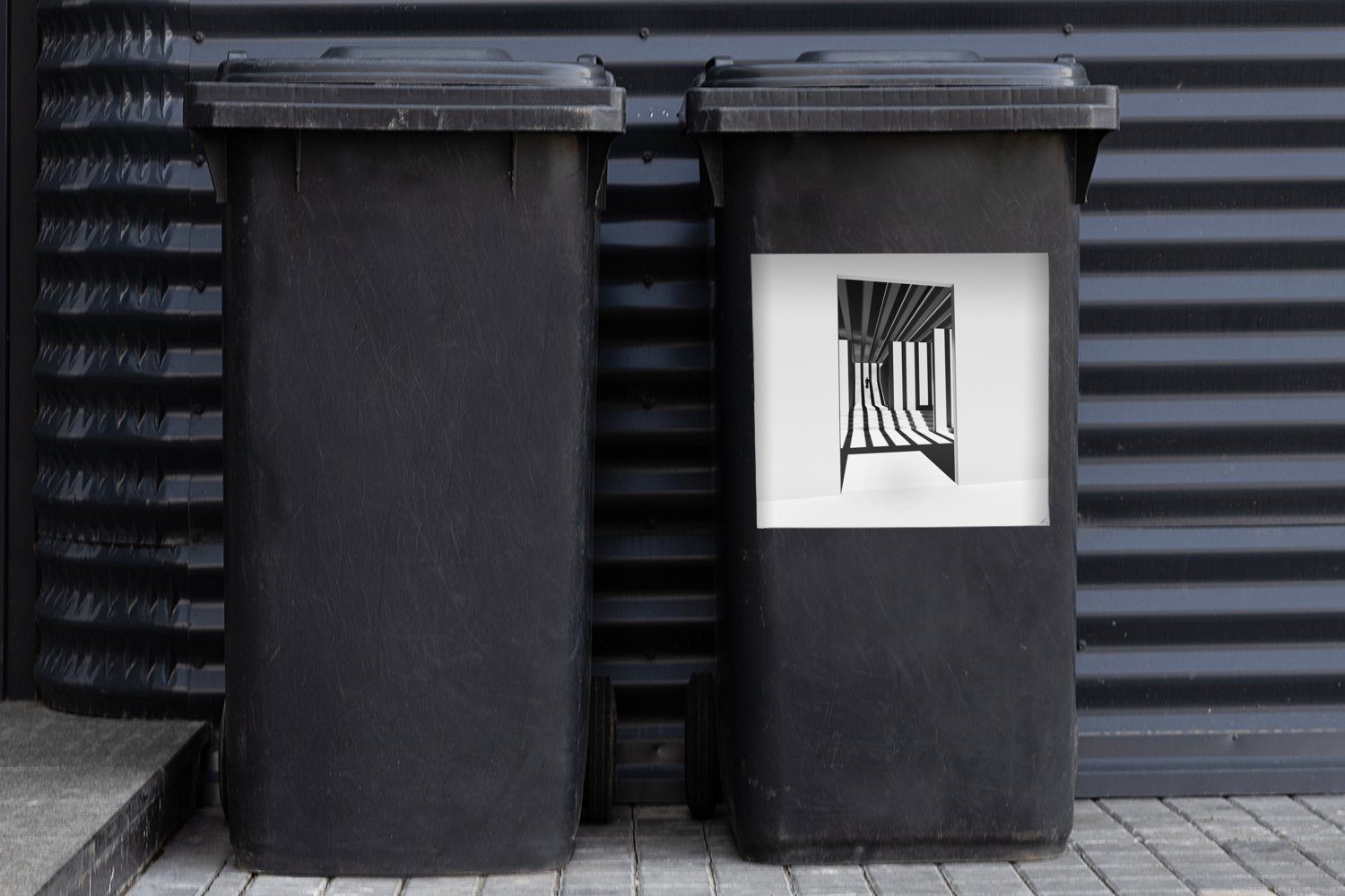 Sticker, (1 Mülltonne, - Tür Mülleimer-aufkleber, Weiß Wandsticker MuchoWow Linien St), Abfalbehälter Container, - - Schatten
