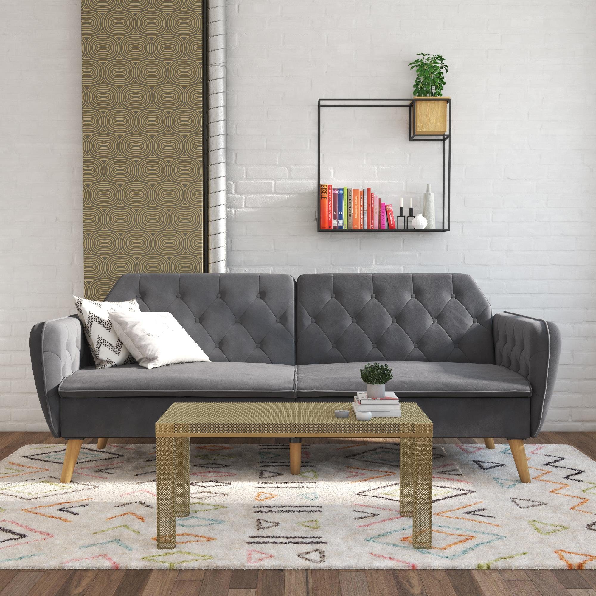 210 Breite grau Polsterung, loft24 in Bezug cm Samtoptik, Tallulah, Memory-Foam Schlafsofa