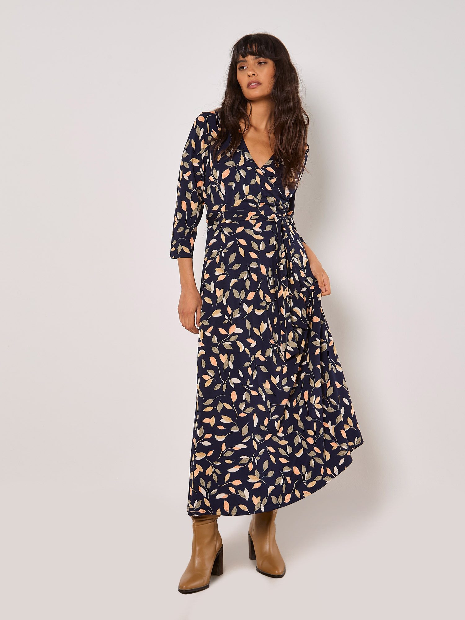 Apricot Druckkleid Midikleid mit Blattmuster, (2-tlg., günstig online kaufen