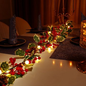 Kunstgirlande Weihnachtsgirlande(1.75M 2PCS) mit Beleuchtung 20LEDs Lichterkette, Elegear, 8Modi+Timer+Memory-Funktion Weihnachten Deko