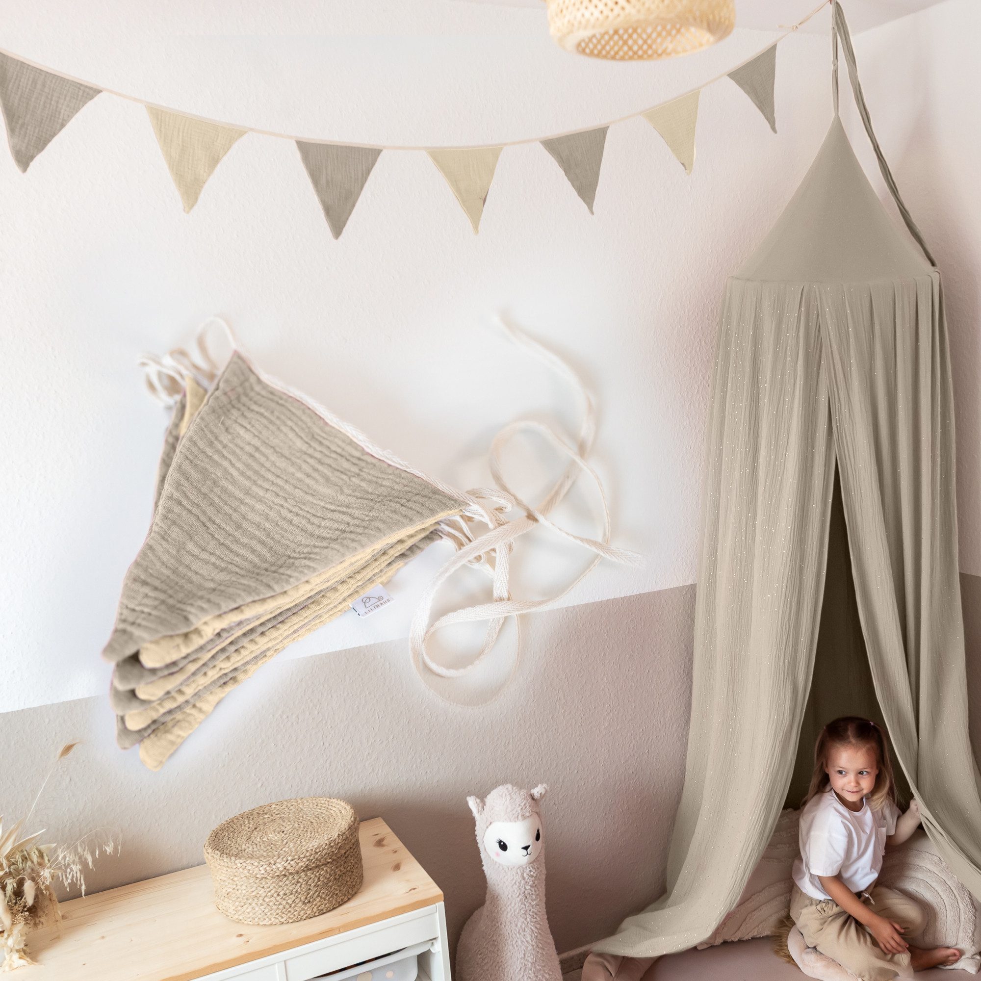 lilimaus Wimpelkette Sternenkette für Kinderzimmer - handgenähte Stoff-Girlande, handgefertigte Stoff-Girlande ca. 300 cm - Wimpel oder Sterne