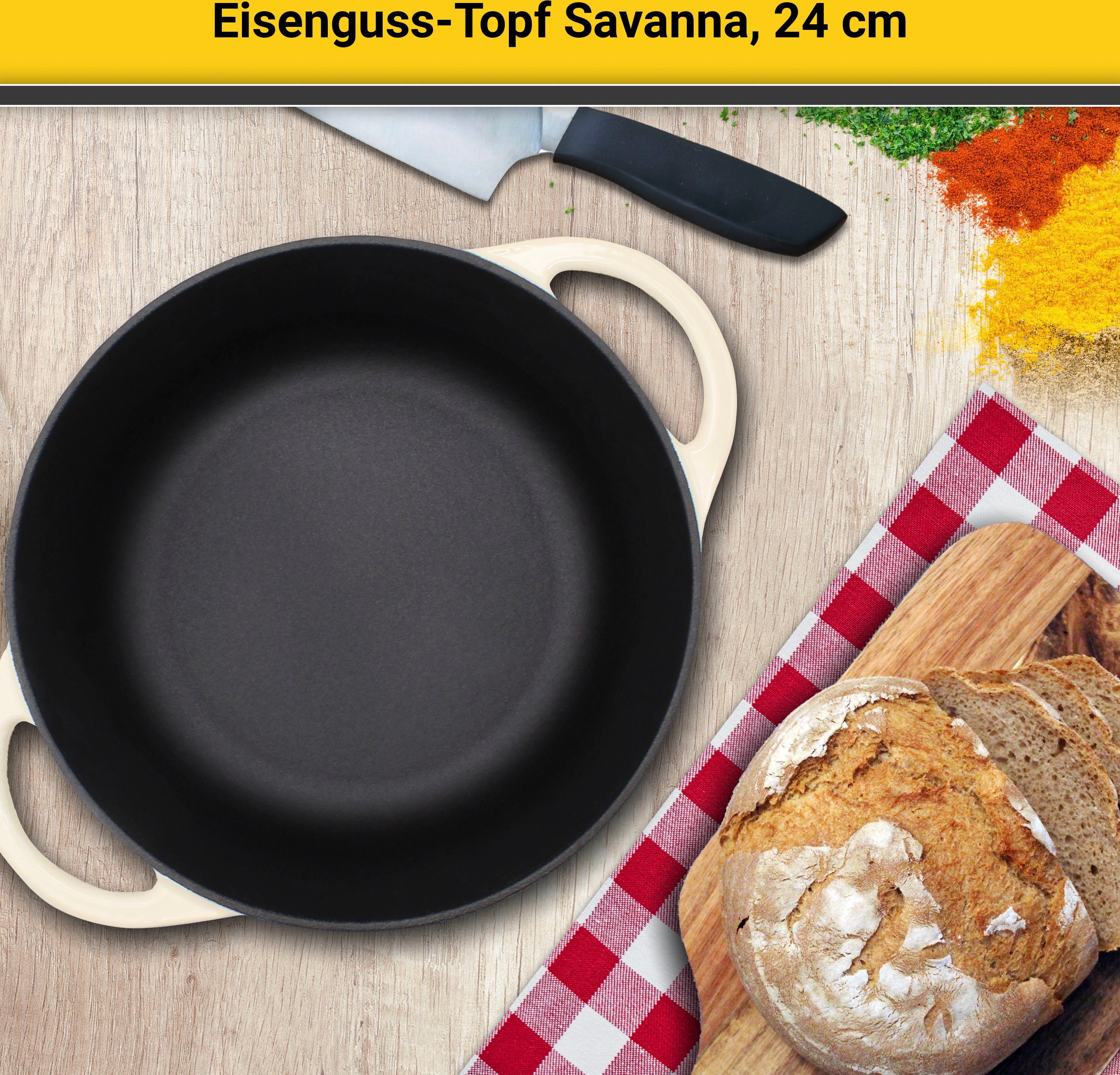 Krüger Fleischtopf Eisenguss Fleischtopf mit Deckel SAVANNA, 24 cm, Gusseisen (1-tlg), für Induktions-Kochfelder geeignet