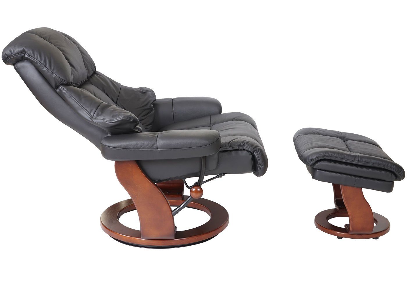 MCA furniture Relaxsessel Windsor XXL, inklusive Fußhocker schwarz, Staufach Polsterung, mit Walnuss-Optik Extradicke gepolstertem