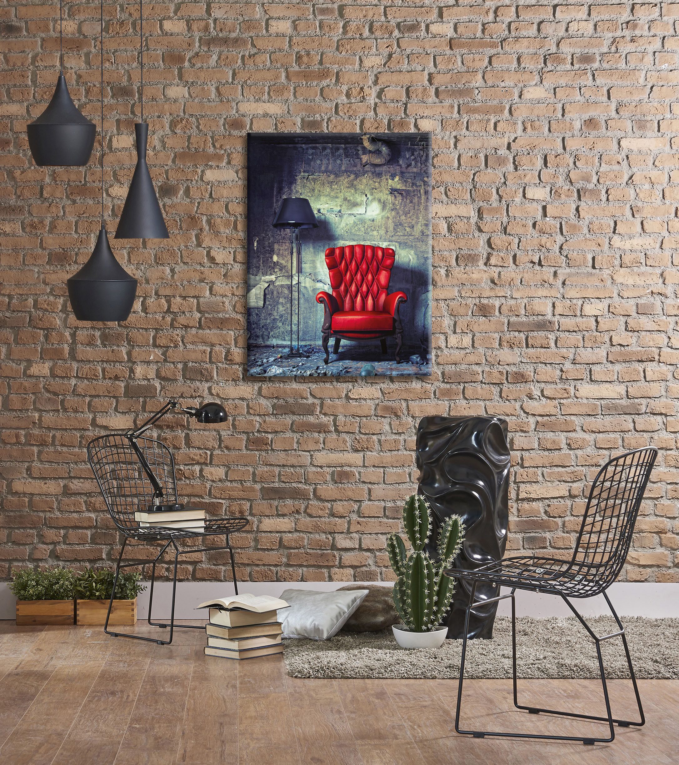 Bönninghoff Leinwandbild Wandbild ROTER SESSEL 46x61 cm – Leinwandbild Keilrahmen Deko modern, Innenarchitektur, Vintage (1 St), auf Keilrahmen gespannt – Bild 5 von 5