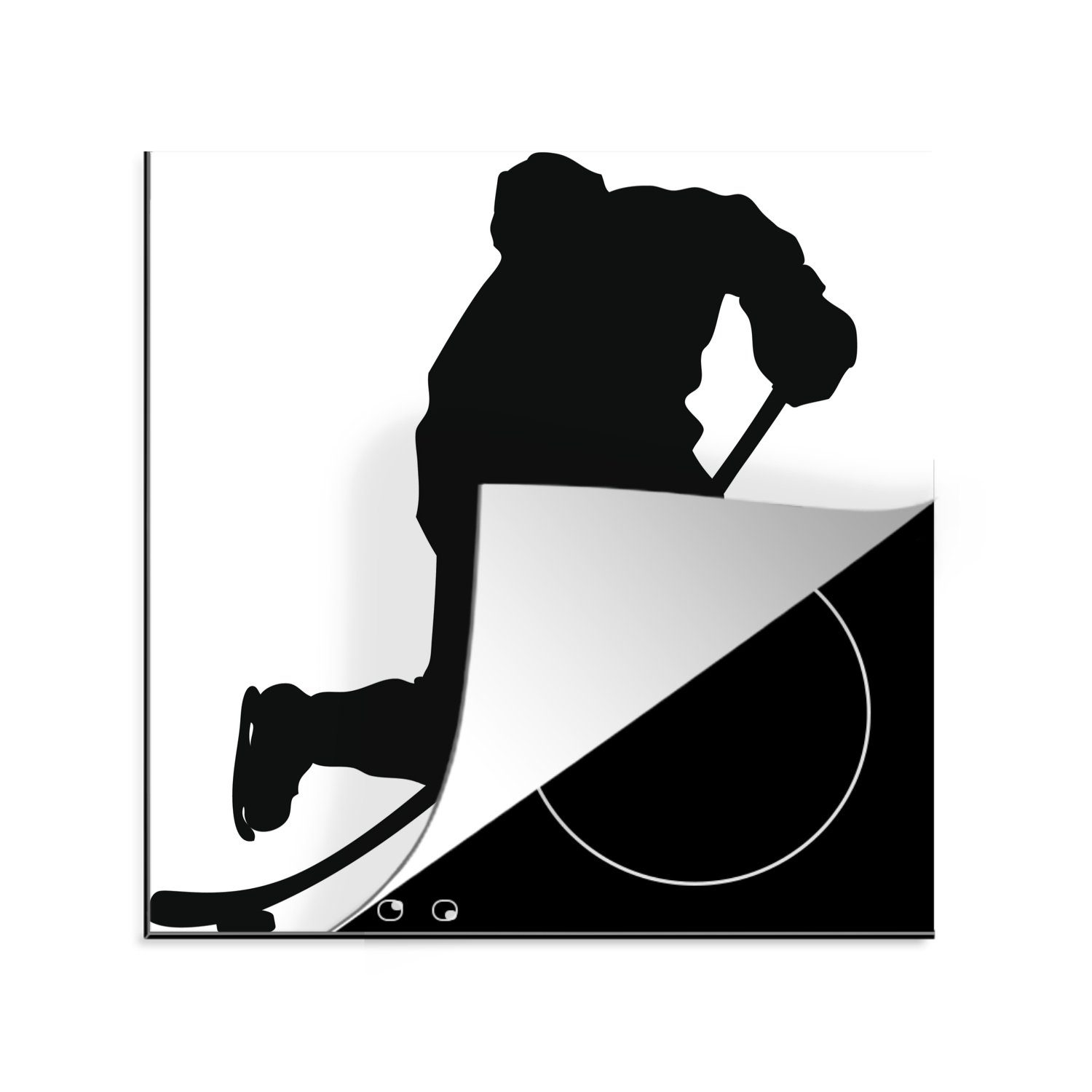 MuchoWow Herdblende-/Abdeckplatte Ein dribbelnder Eishockeyspieler in einer Illustration, Vinyl, (1 tlg), 78x78 cm, Ceranfeldabdeckung, Arbeitsplatte für küche