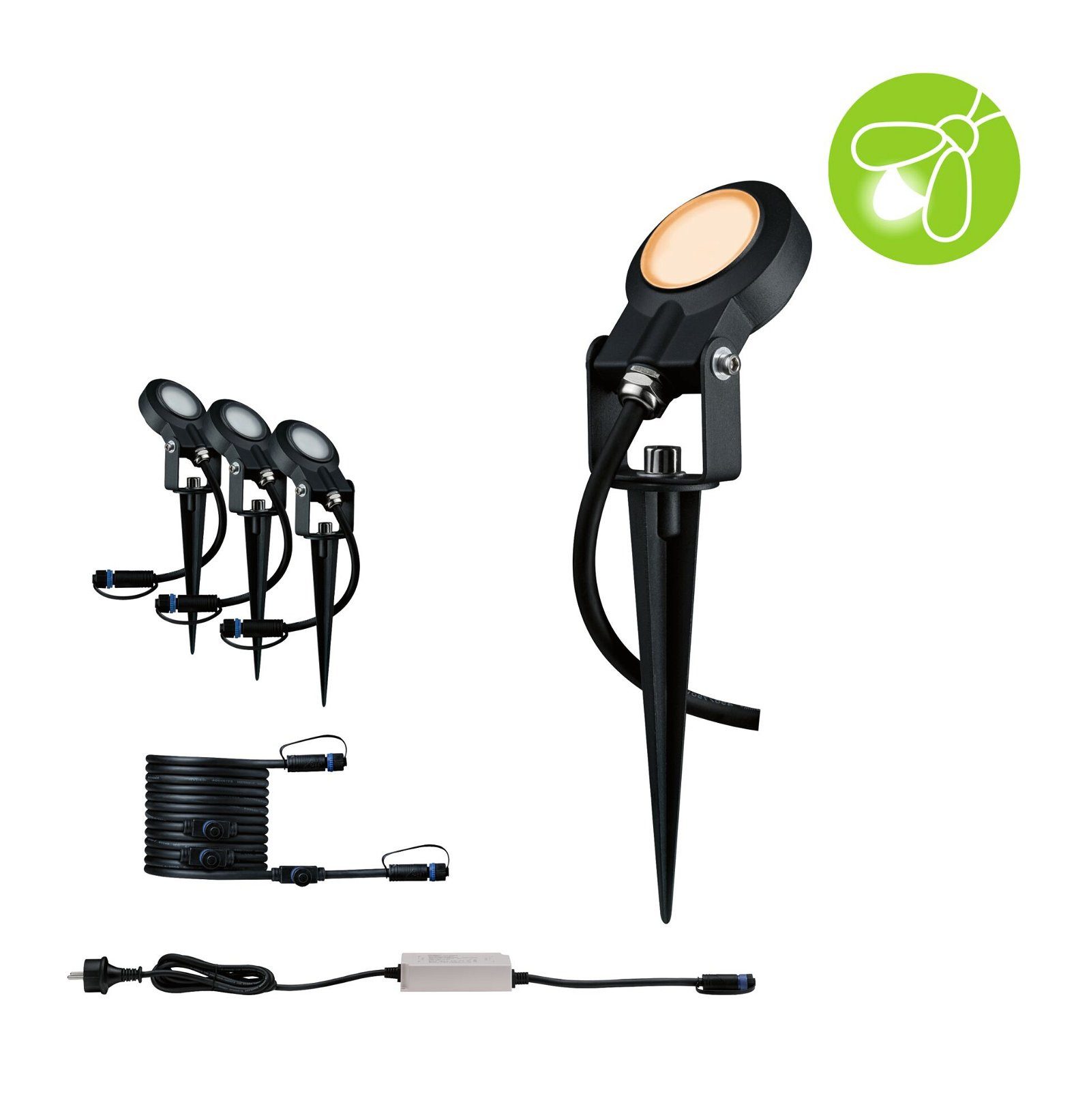 Paulmann LED Gartenstrahler Plug & Shine Sting IP67 2200K 3x6,3W 75VA Anthrazit, LED fest integriert, Basisset insektenfreundlich