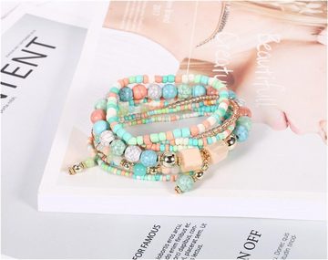 Alster Herz Bead-Armband-Set Mehrschichtiges Bead Armband, bunt, trendy, mit Perlen J0450 (1-Teilig), boho Stil, dehnbar