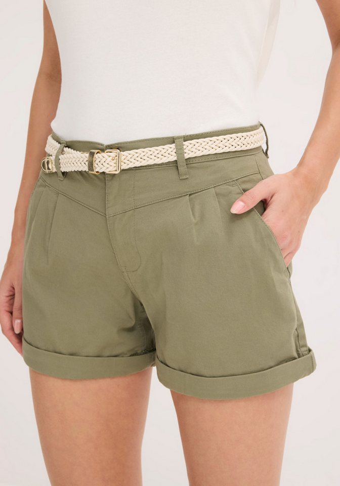 bonprix Shorts (Set, 2-tlg) aus Baumwolle und Elasthan, Regular Fit, mit umgeschlagenem Saum