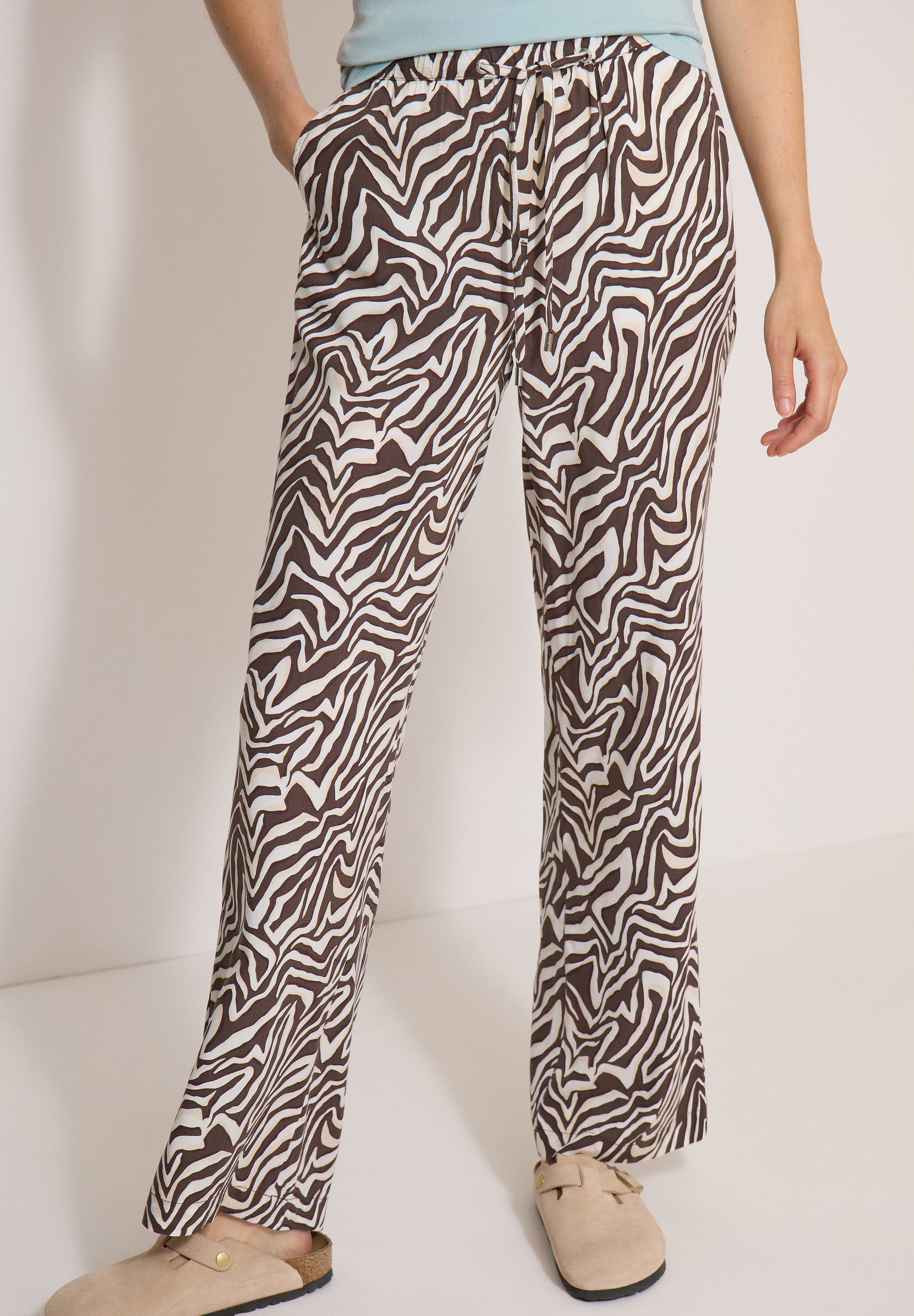 CECIL Stoffhose Sommerhose, abstrahierter Zebraprint, Elastikbund