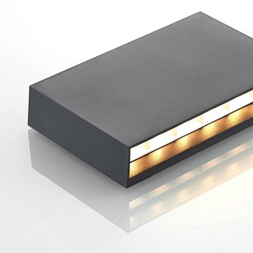 Lindby LED Außen-Wandleuchte Jarte, LED-Leuchtmittel fest verbaut, warmweiß, Modern, ABS, Polycarbonat, dunkelgrau (RAL 7024), inkl. Leuchtmittel