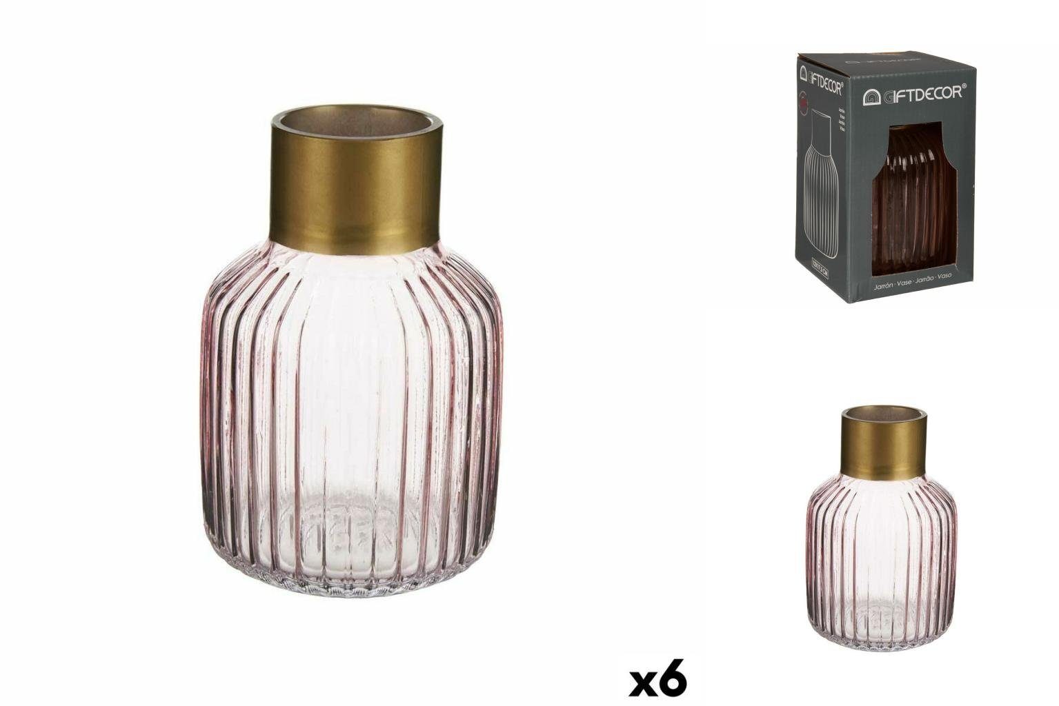 Gift Decor Dekovase Vase Streifen Rosa Gold Glas 12 x 18 x 12 cm 6 Stück