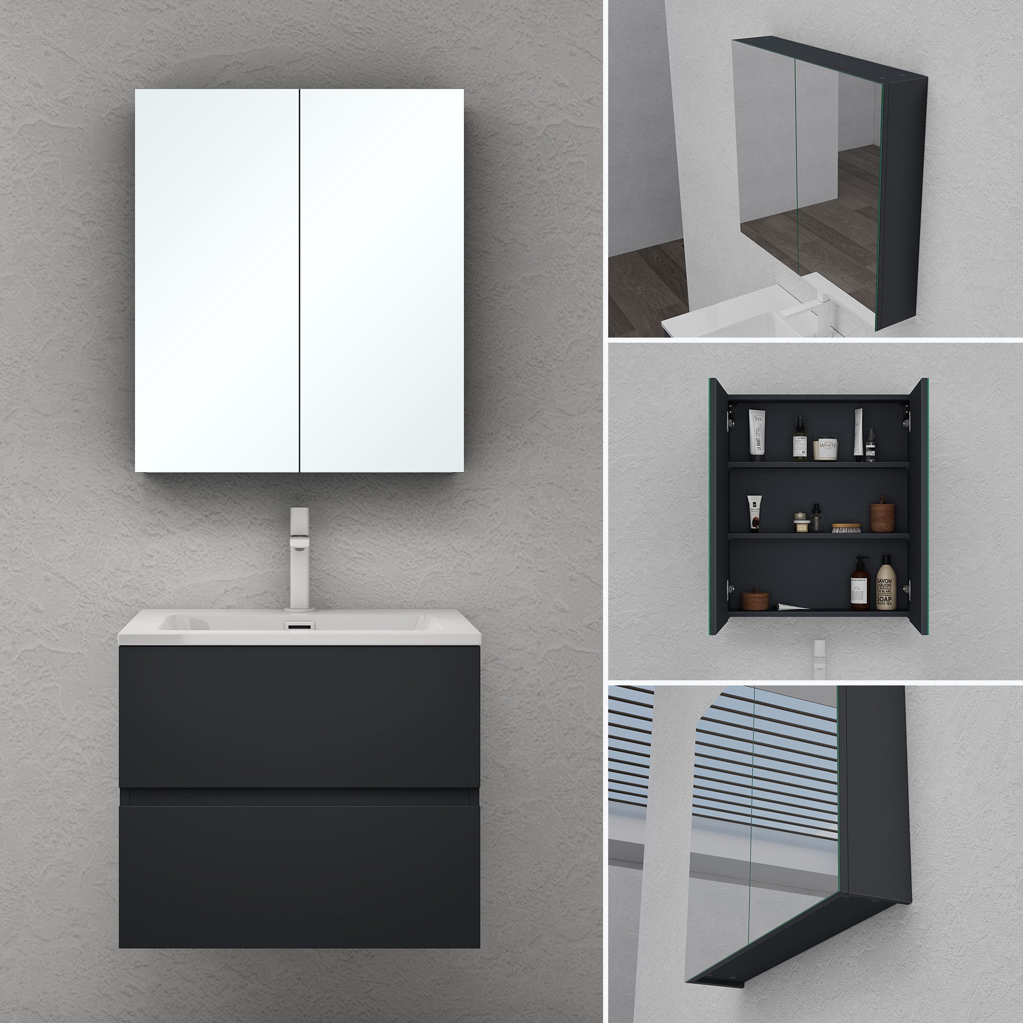 doporro Spiegelschrank Wandschrank Wandspiegel 60/80/100/120x70cm Weiß/Anth günstig online kaufen