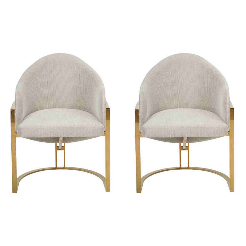 JVmoebel Stuhl Stilvoll 2x Stühle Polsterstuhl Esszimmerstuhl Metall Küchenstuhl Weiß, Made In Europe