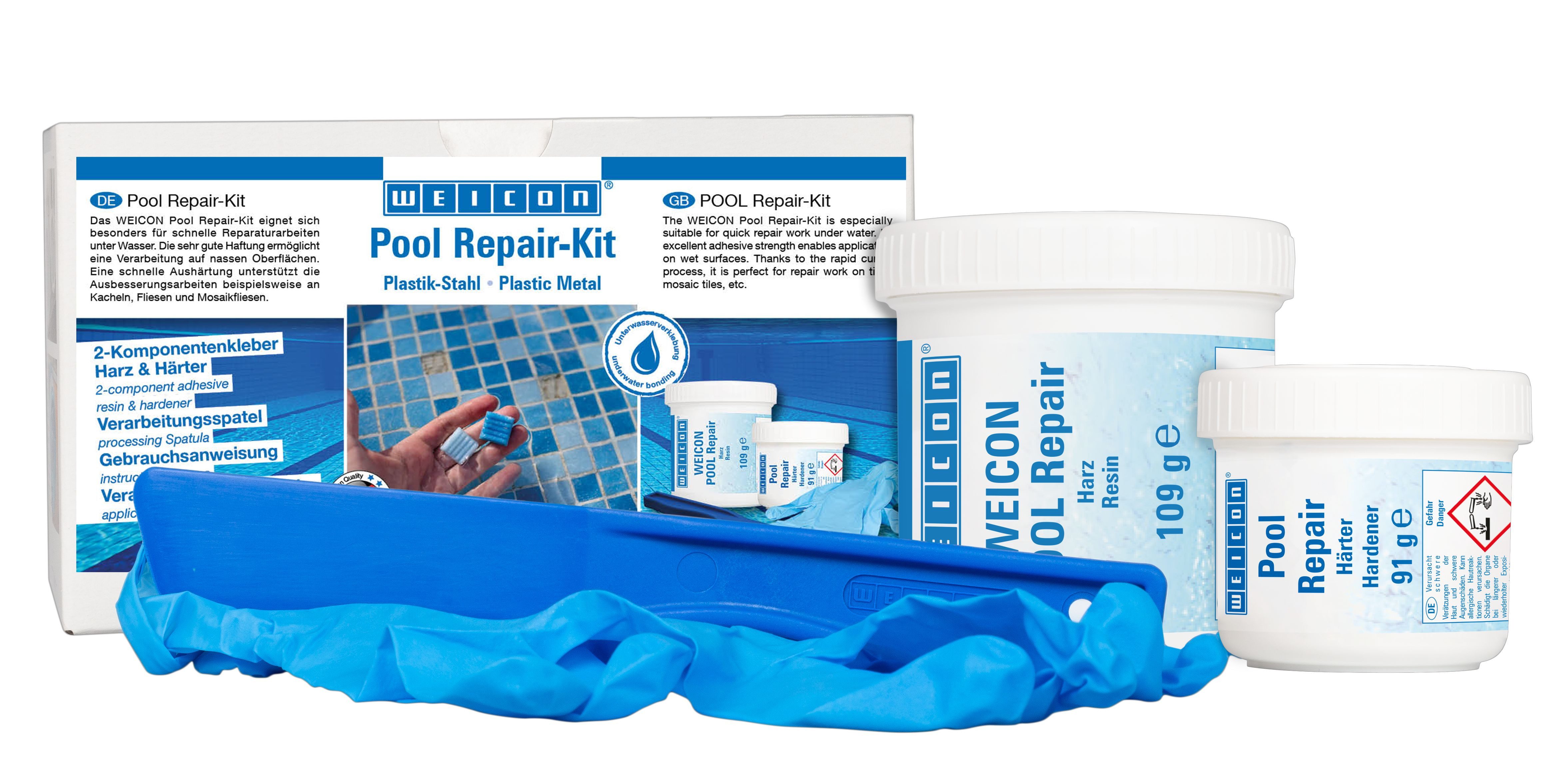 WEICON Unterwasser-Reparaturset Pool Repair-Kit, Plastik-Stahl, sehr gute Haftung, für nasse Oberflächen
