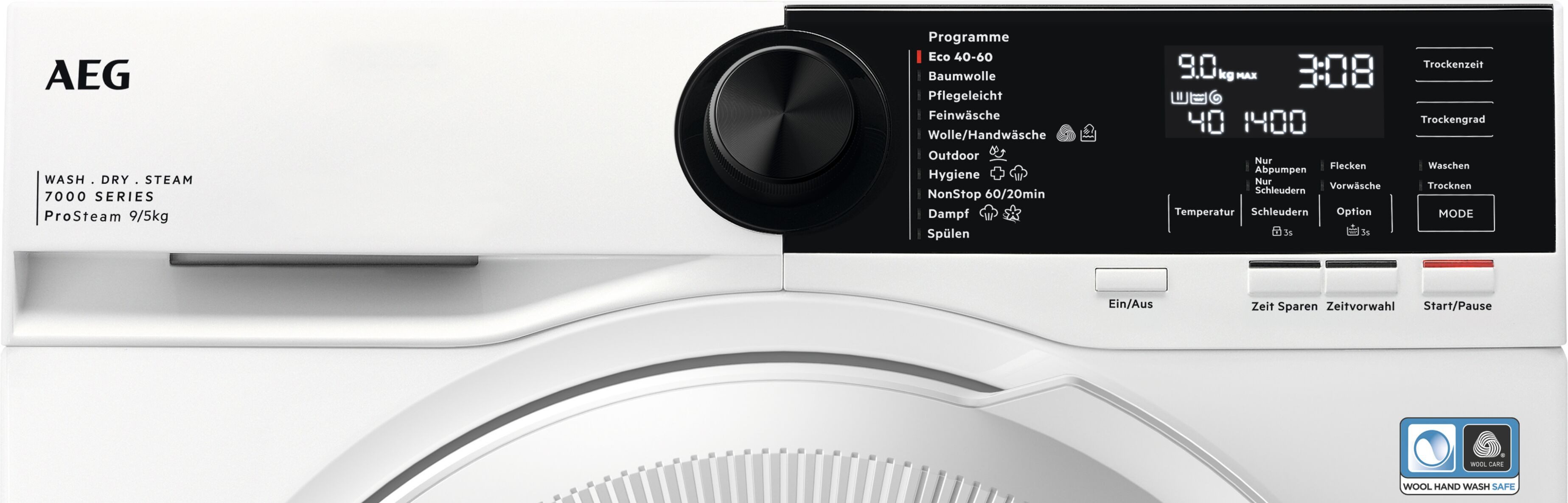 AEG Waschtrockner 7000 PowerCare® LWR859WT, 9 kg, 5 kg, ProSteam® - Auffrischen mit Dampf, reduziert Falten in 25 Min. – Bild 2 von 5