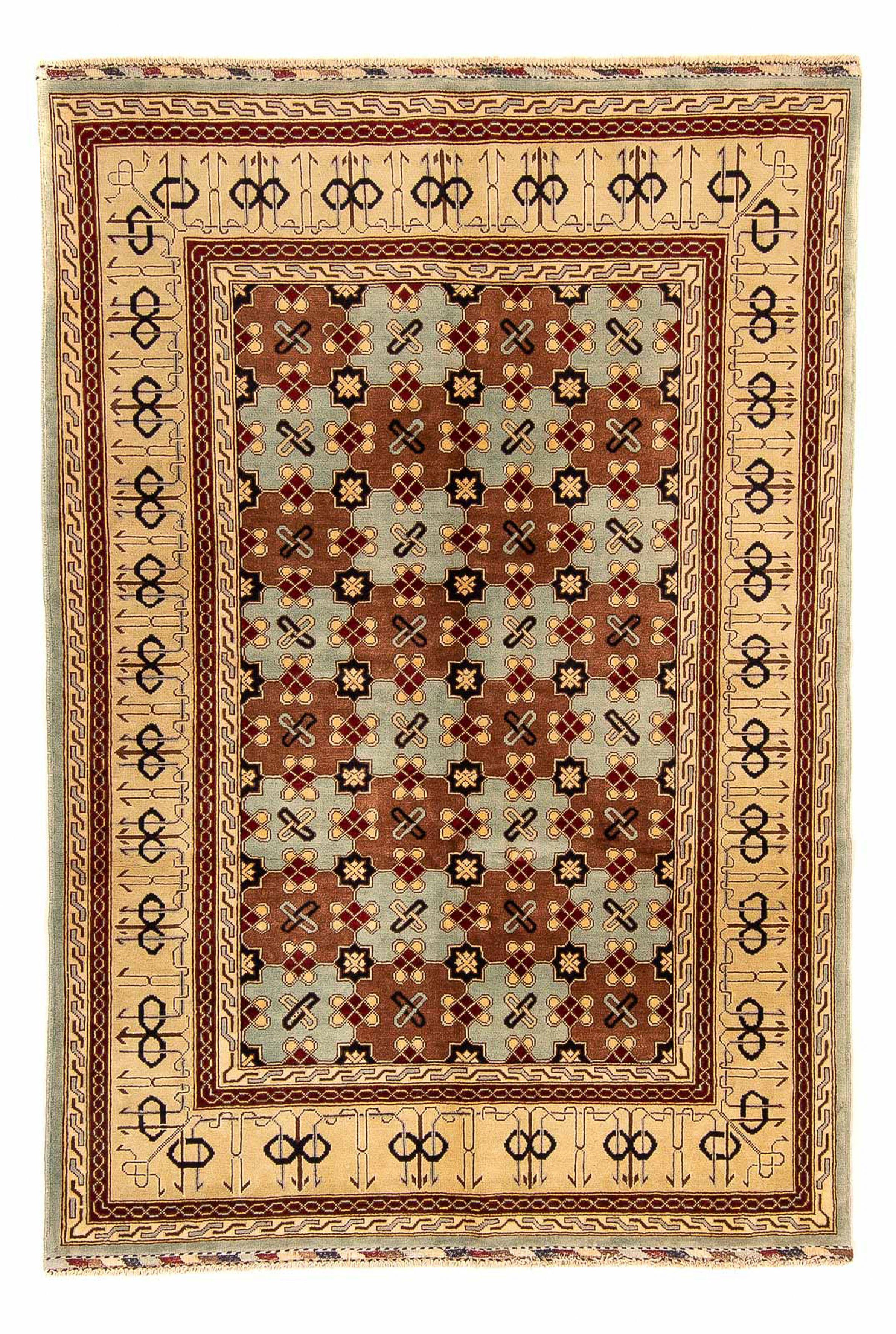 morgenland, Zertifikat Afghan rechteckig, Einzelstück Wohnzimmer, - beige, Höhe: Orientteppich Handgeknüpft, mm, 151 cm x mit 205 - 7