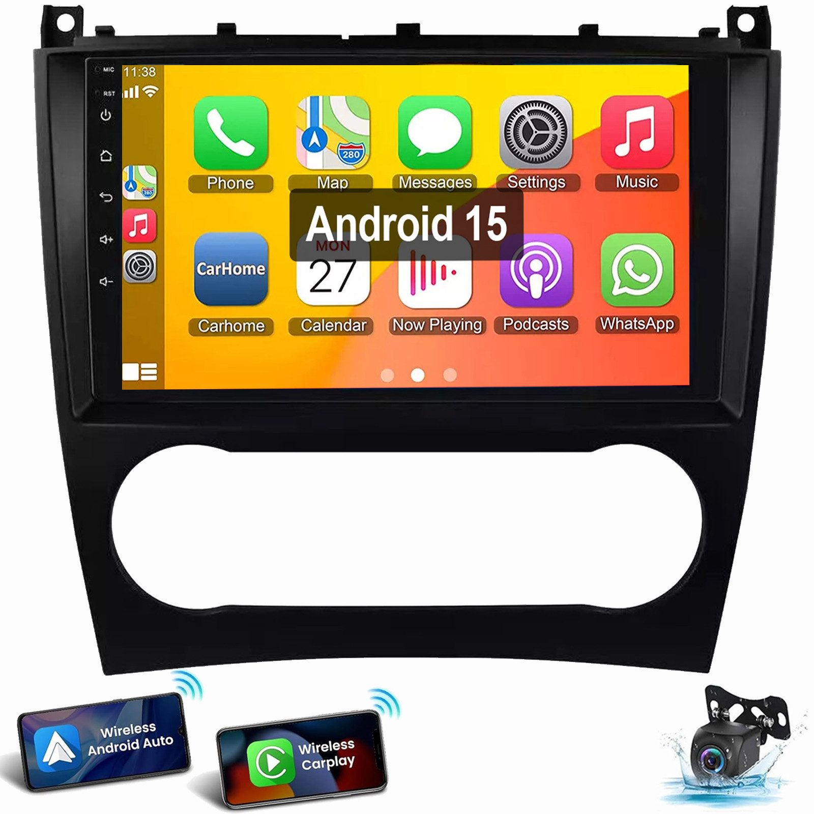 ESSGOO Für Mercedes Benz C-Klasse W203 W209 2005-2009 Android 15 Autoradio (Digitalradio (DAB), RDS, FM, AM, Carplay Android Auto GPS Navi WIFI BT)