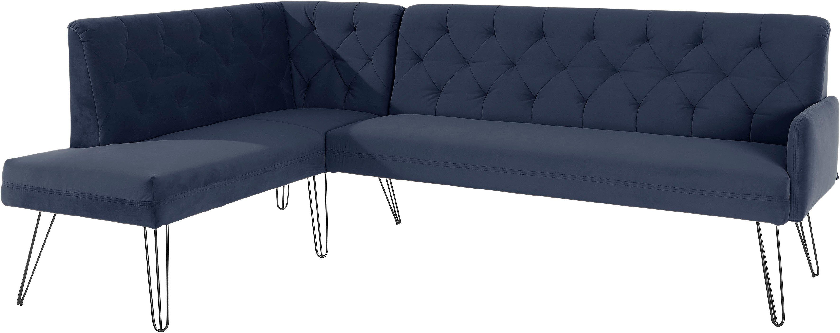 exxpo - sofa fashion Eckbank Doppio, Chesterfield Optik, komfortabel und bequem, hohe Designfüße, Frei im Raum stellbar