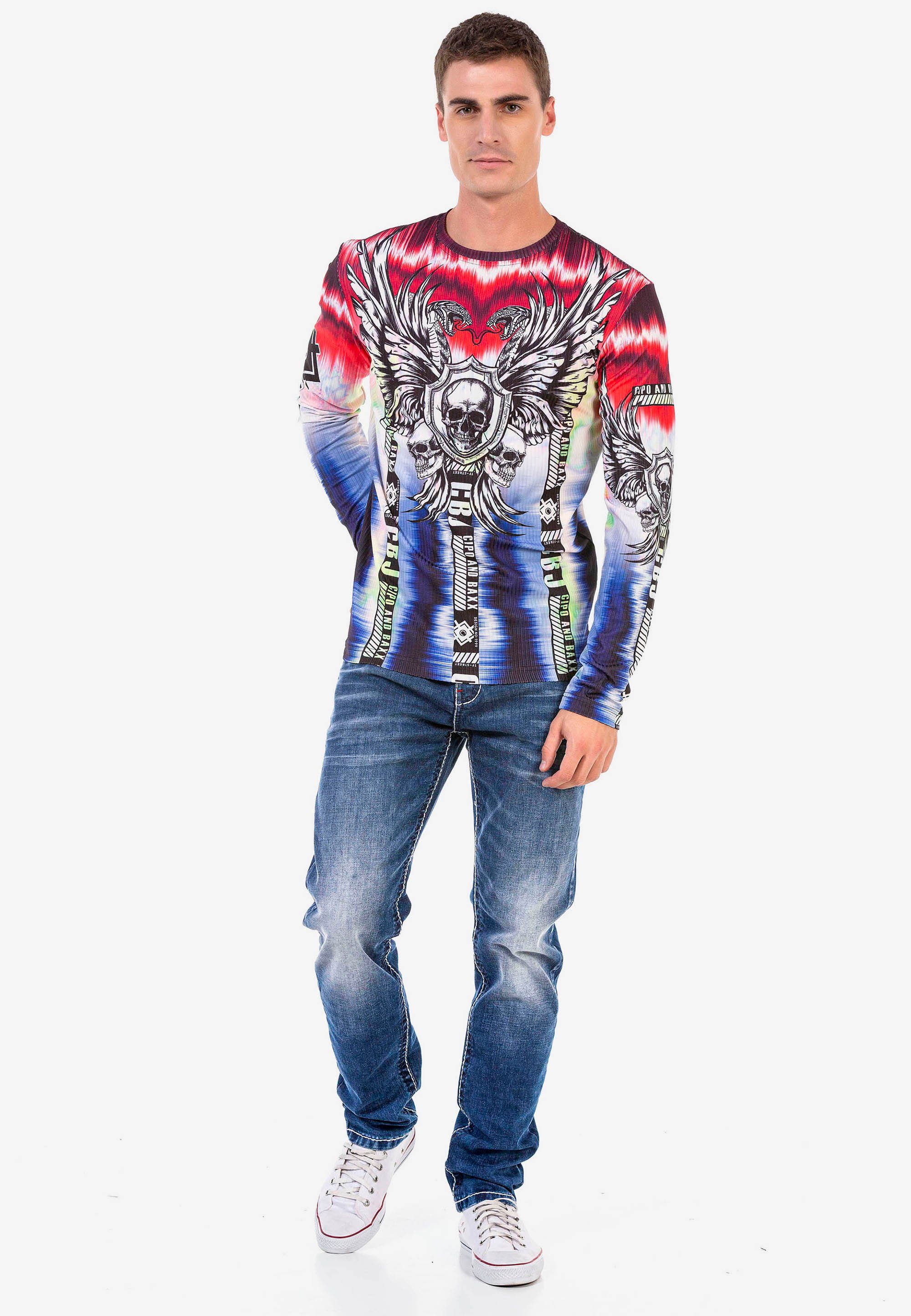 Baxx & Cipo Designer-Look trendigen Langarmshirt im