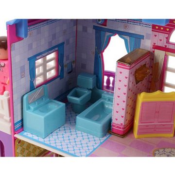 MalPlay Puppenhaus PUPPENHAUS PUPPENSTUBE GARAGE 2 ETAGEN MÖBELN, (ZUBEHÖR MODERN, aufklappbares Haus), Spielzeug für Kinder ab 3 Jahren