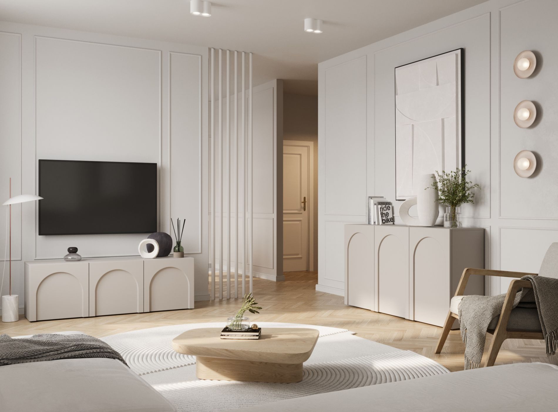 Selsey Sideboard ARKADIA, Sideboard mit grifflosen Türen mit Bogenausschnitt, Greige