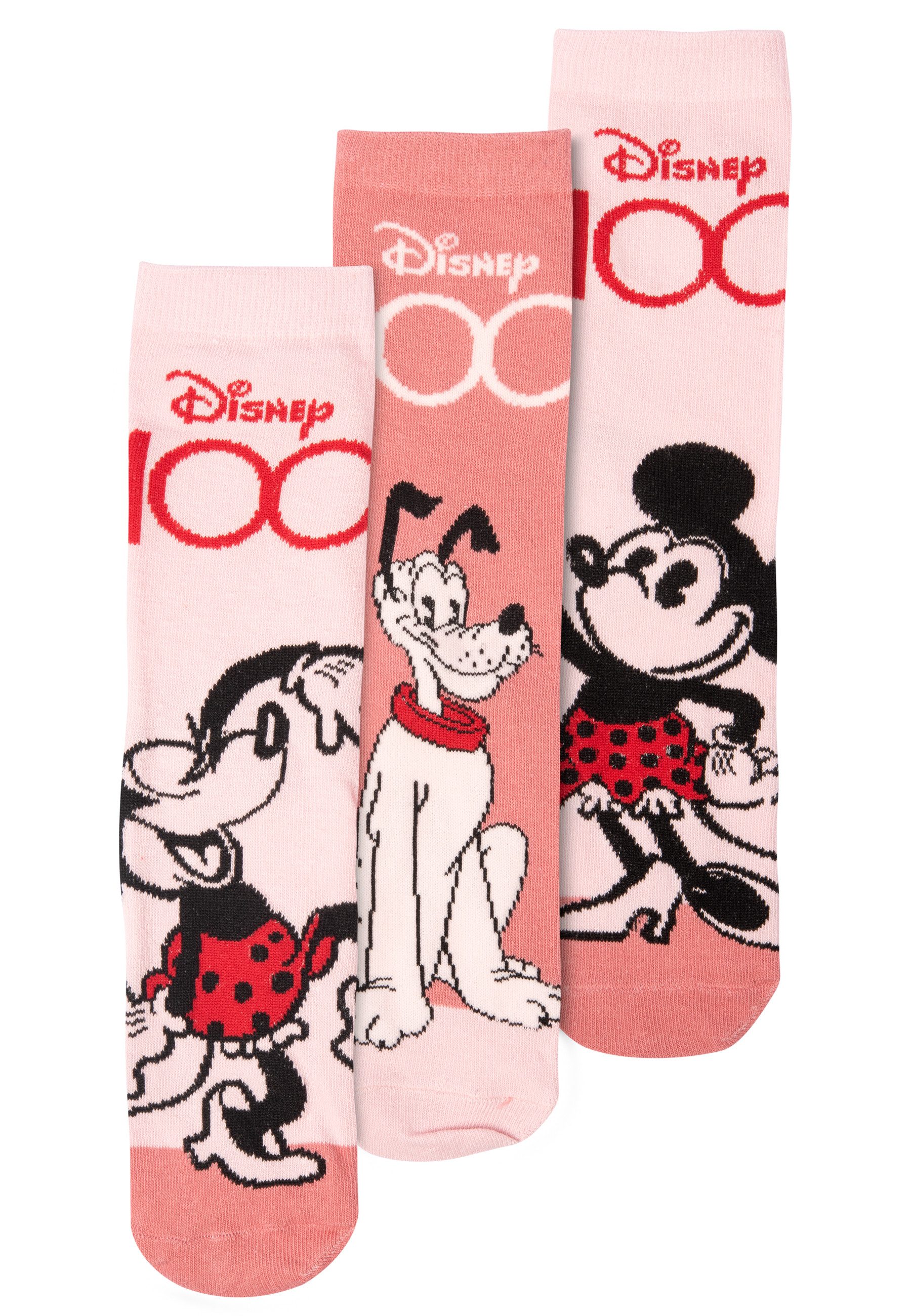 United Labels® Socken Disney 100 - Minnie Mouse und Pluto, 3er-Pack