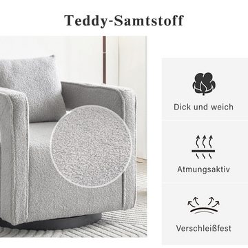 Ulife Drehsessel Fernsehsessel Relaxsessel Polsterstuhl Loungesessel (mit Kissen und drehbarem Loungesessel,360° drehbarer Freizeitsessel), Einzelsofasessel, Teddysamtsessel, Balkondrehsessel