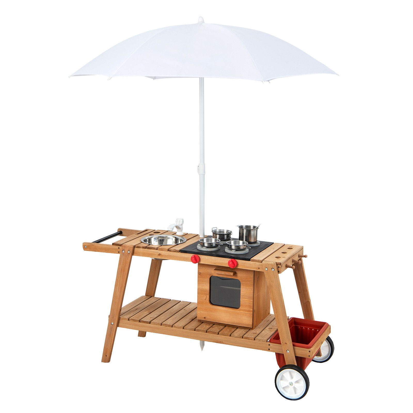 COSTWAY Outdoor-Spielküche Matschküche Holz, mit Sonnenschirm, günstig online kaufen