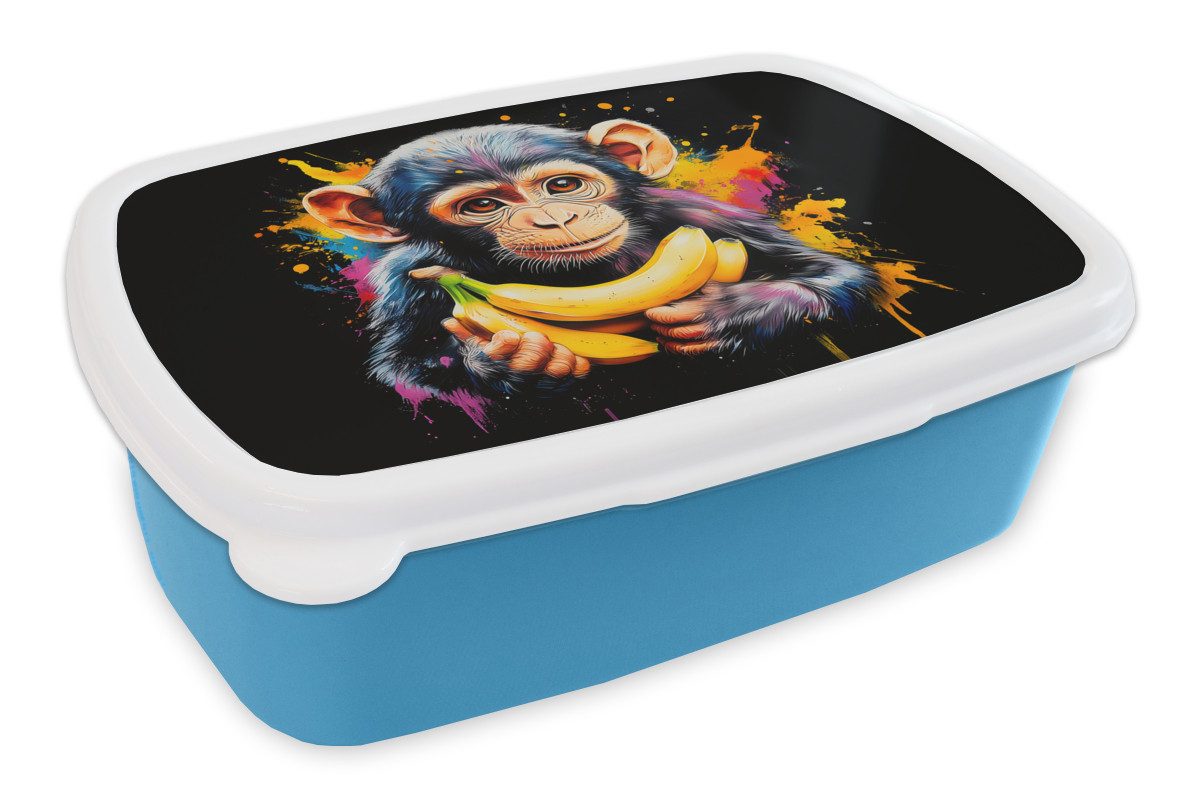 MuchoWow Lunchbox Affe - Graffiti - Farbenfroh - Bananen - Modern, Kunststoff, (2-tlg), Brotdose, Lunchbox, Brotbox für Kinder und Erwachsene