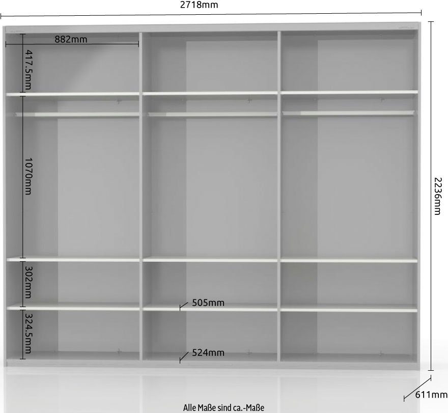 OTTO home Schwebetürenschrank Piano, FSC-zertifiziert, mit Einlegeböden und Kleiderstangen (in 3 Breiten, 224cm hoch, mit verchromten Aufleistungen) UV lackiert – Bild 5 von 5