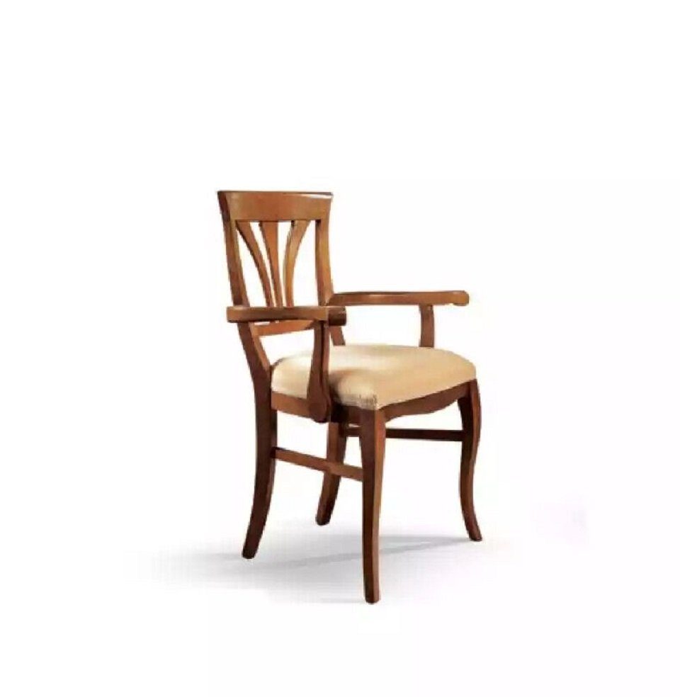 JVmoebel Esszimmerstuhl Beiger Stuhl mit Armlehne Holz Neu Esszimmer Stühl Design Neu (1 St), Made in Italy
