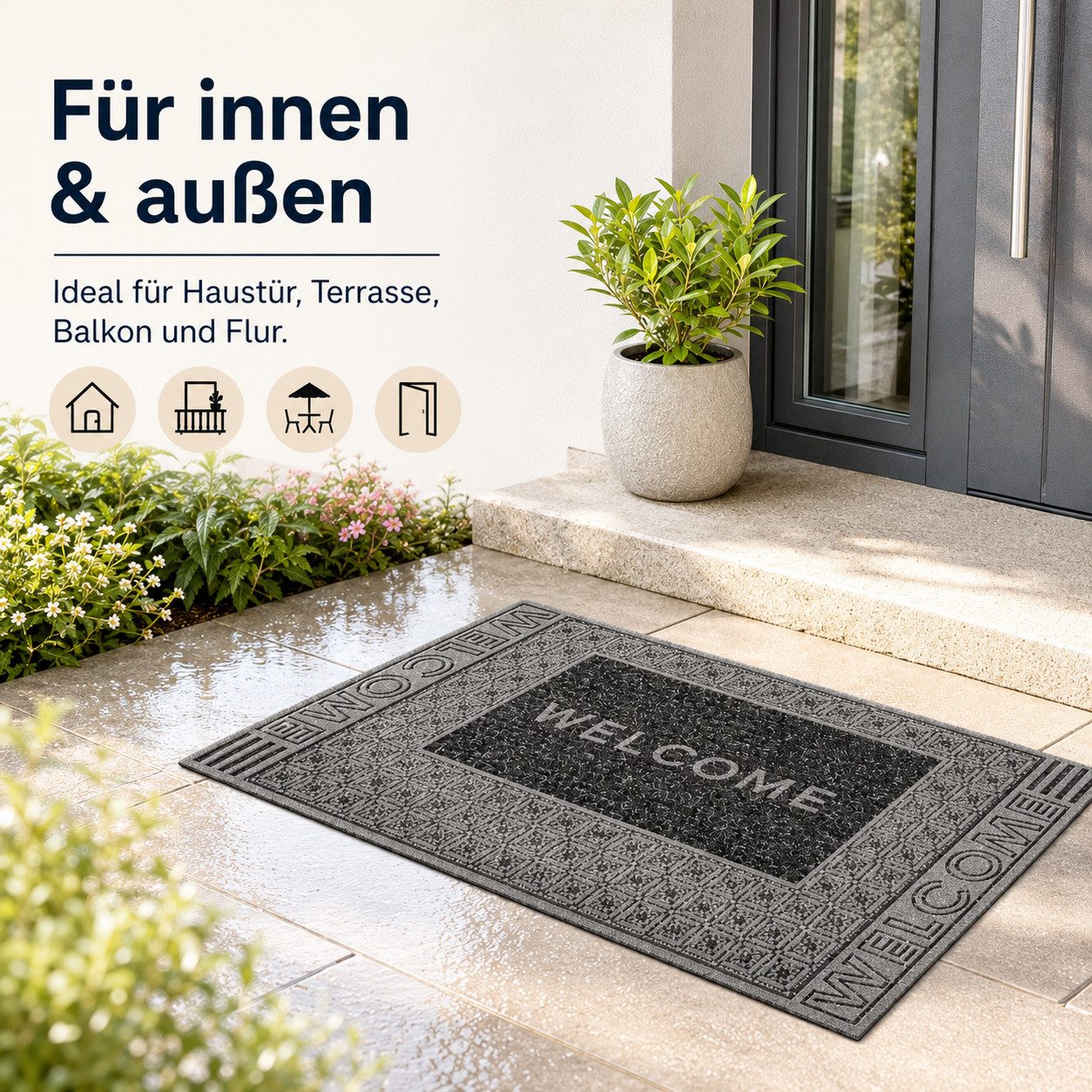Luckice Fußmatte Robuste Kokosmatte für Eingangsbereich innen & außen,Türmatte, Wetterfest Türmatte für Eingangsbereich,Haustür,Garage,waschbar – Bild 5 von 5