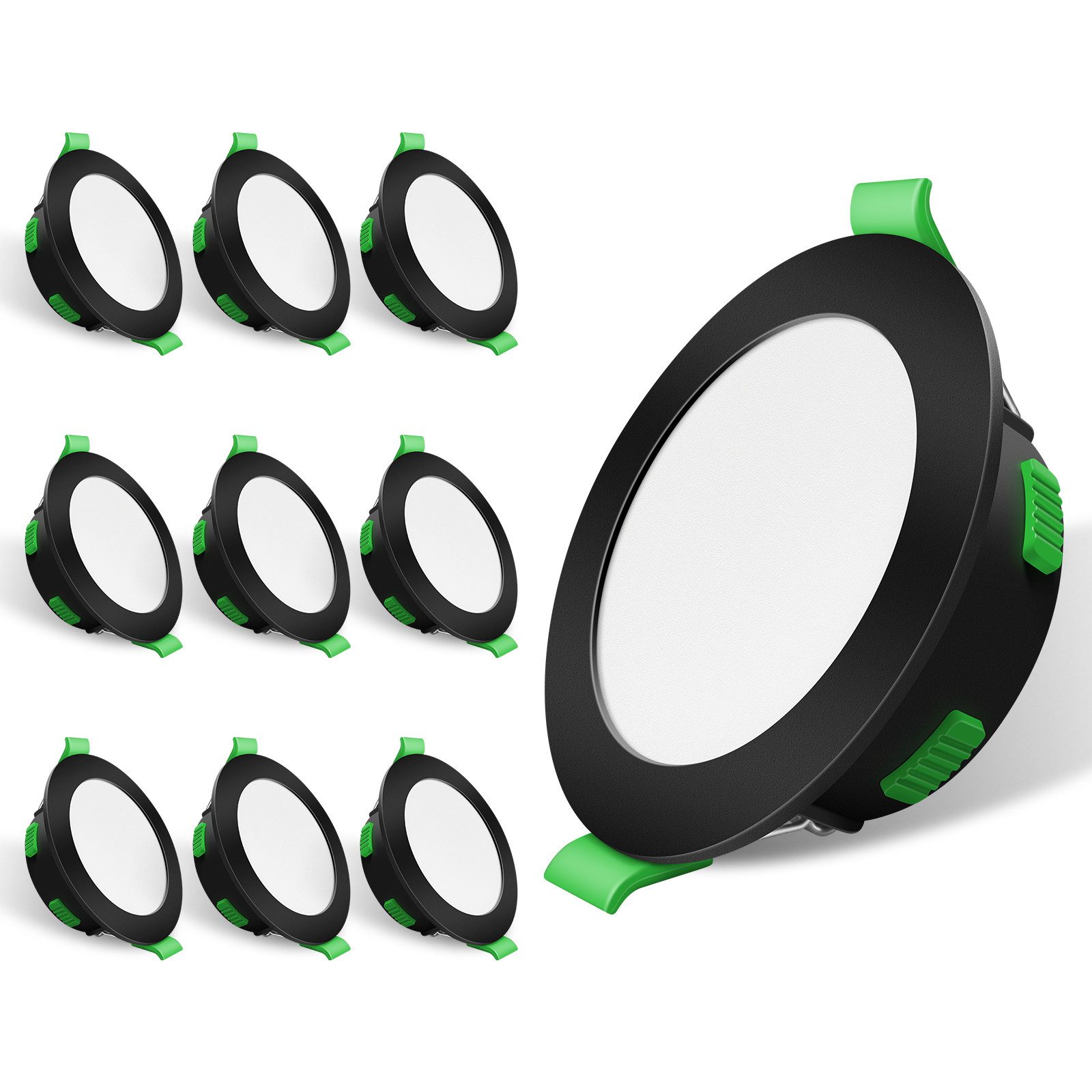 ALUSSO LED Einbaustrahler 10er-Set, 8W LED Einbaustrahler, Decken Leuchte, Flach Прожектори, mit hochwertigen PC-Materialen, Rund, Schwarz