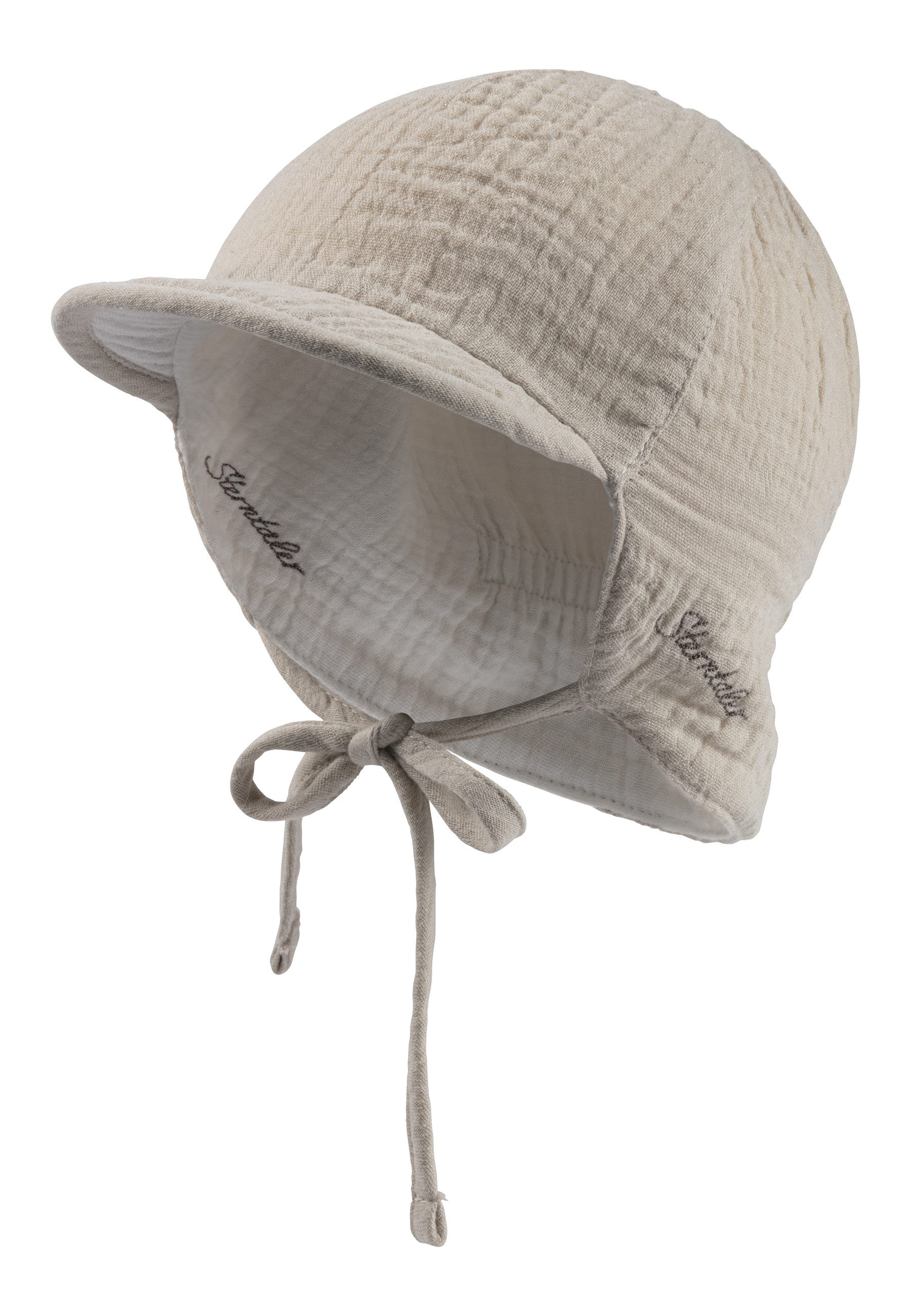 Sterntaler® Schirmmütze 50 Wende-Schirmmütze Musselin (1-St) Musselin Wendemütze mit Nackenschutz, Bindeband, Ohrenklappen u. UV-50