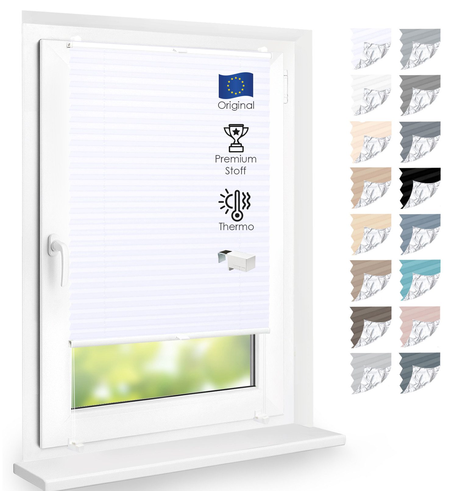 DomDeco Plissee Premium Thermo Plissee ohne Bohren, Sichtschutz, lichtdurchlässig, blickdicht, Klemmfix, Thermo-Wärmeschutz, verdunkelnd, blickdicht, Stufenlos