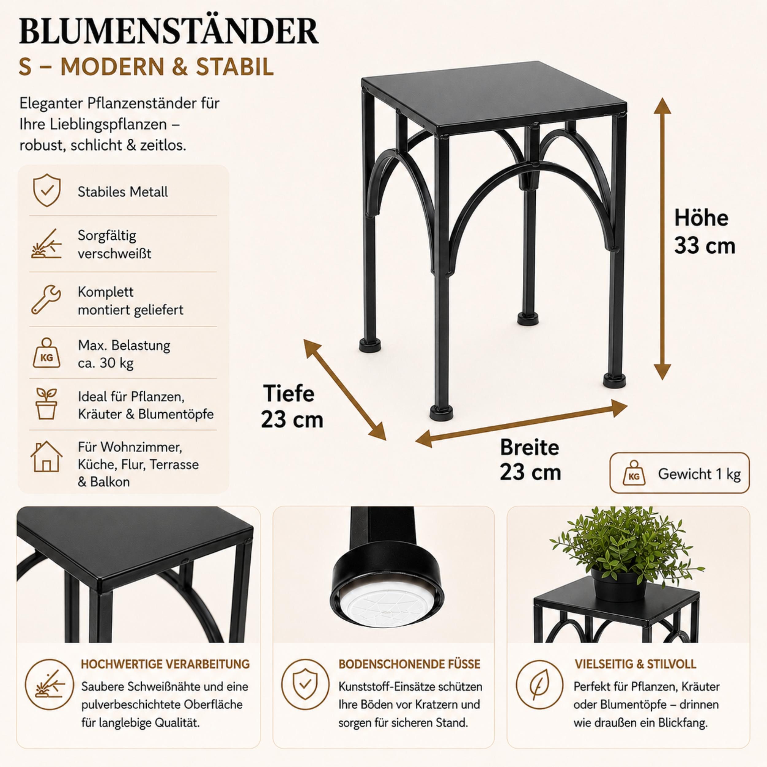 DanDiBo Blumenhocker Metall Schwarz Eckig 38 - 28 cm Beistelltisch 96449