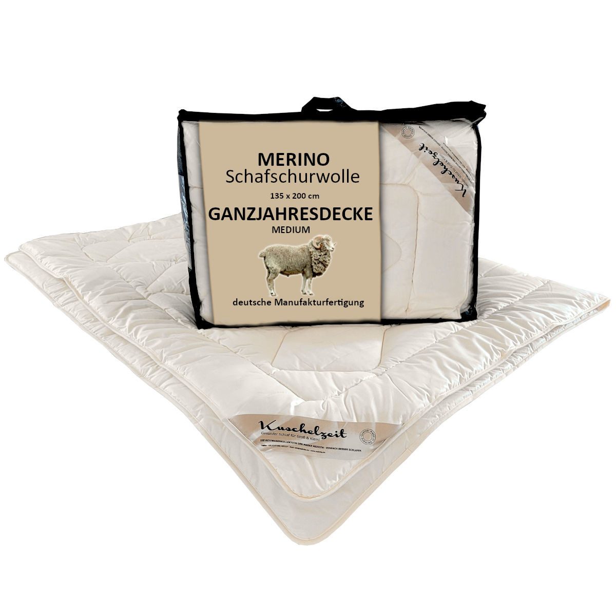 Meivita Naturhaarbettdecke Merino Schafschurwolle Ganzjahresdecke, Füllung: 100% Wolle, Bezug: 100% Baumwolle, Bettdecke Hergestellt in Deutschland