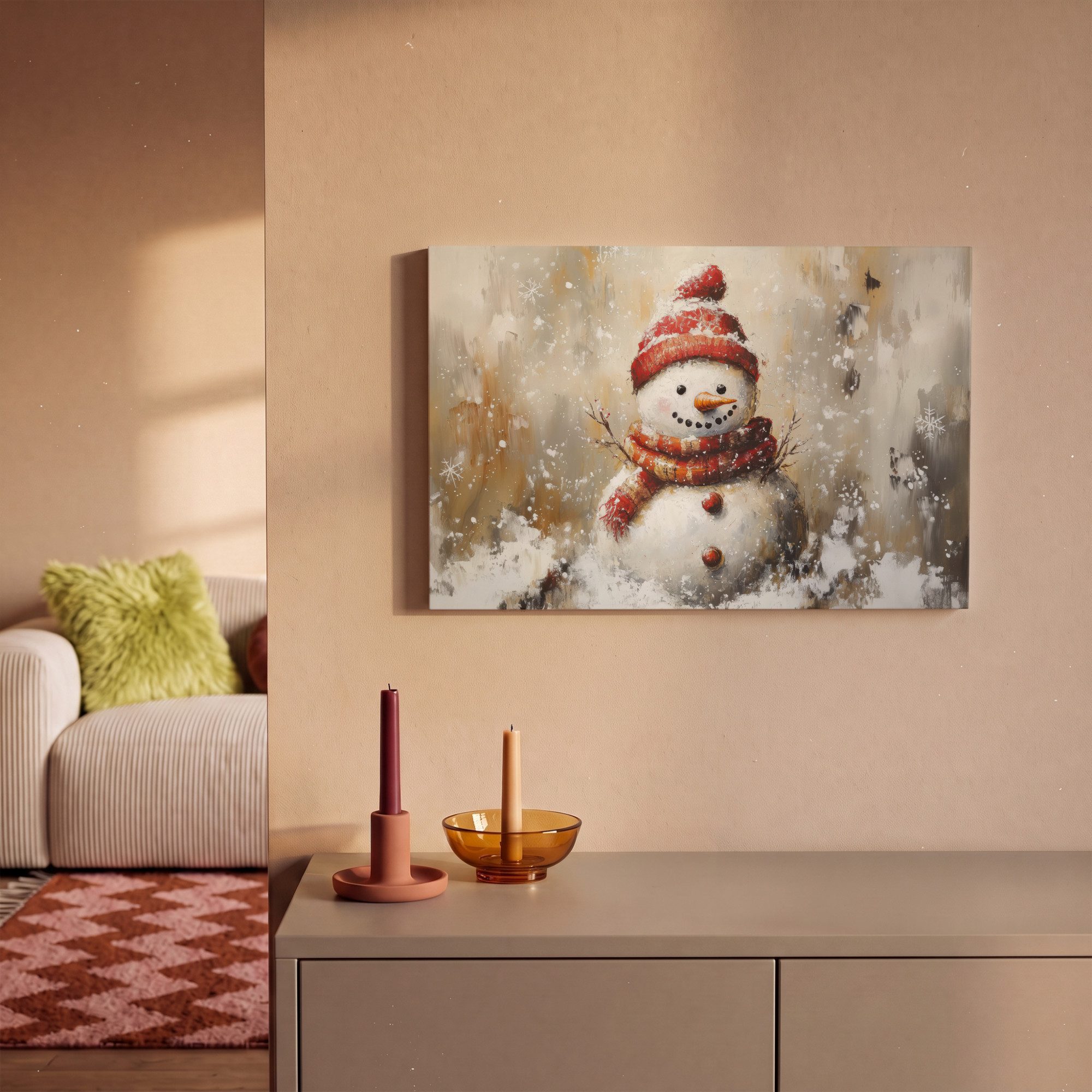OneMillionCanvasses® Leinwandbild Schneemann - Winter - Schnee - Beige, Fotodruck (1 St), Wandbild, Deko Schlafzimmer Wohnzimmer Flur 20x20 cm – Bild 2 von 5